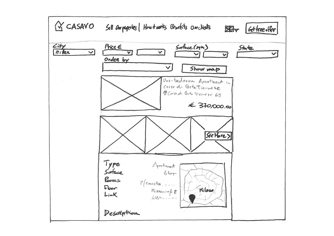 Wireframe: the row expands vertically to preview the property.