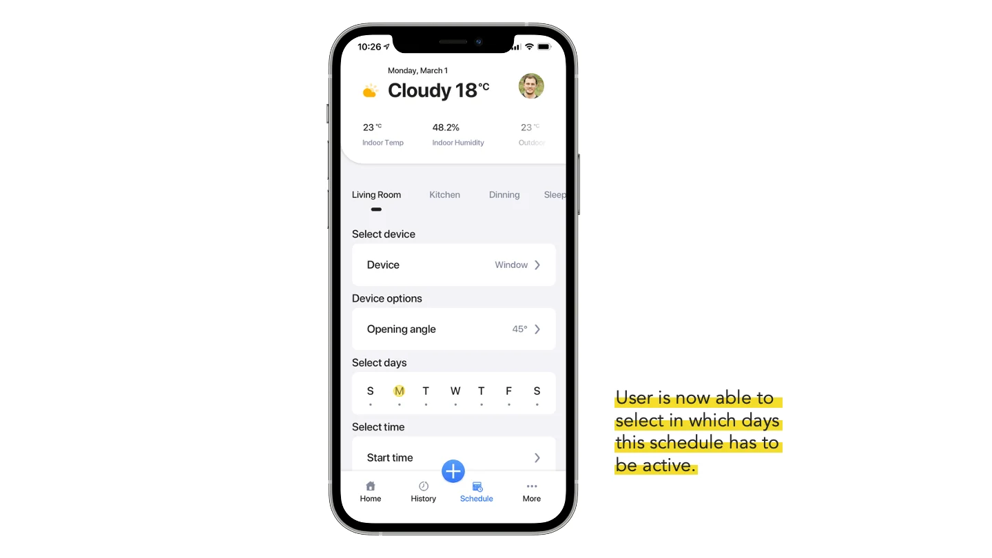 Smart home panel: day selection